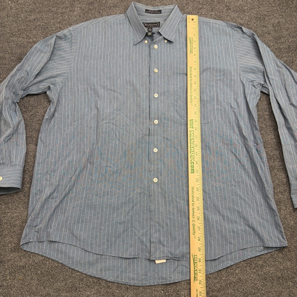 VTG Burberrys Men XL Striped Button Down Shirt Blue White Cotton Made In USA - Picture 4 of 7